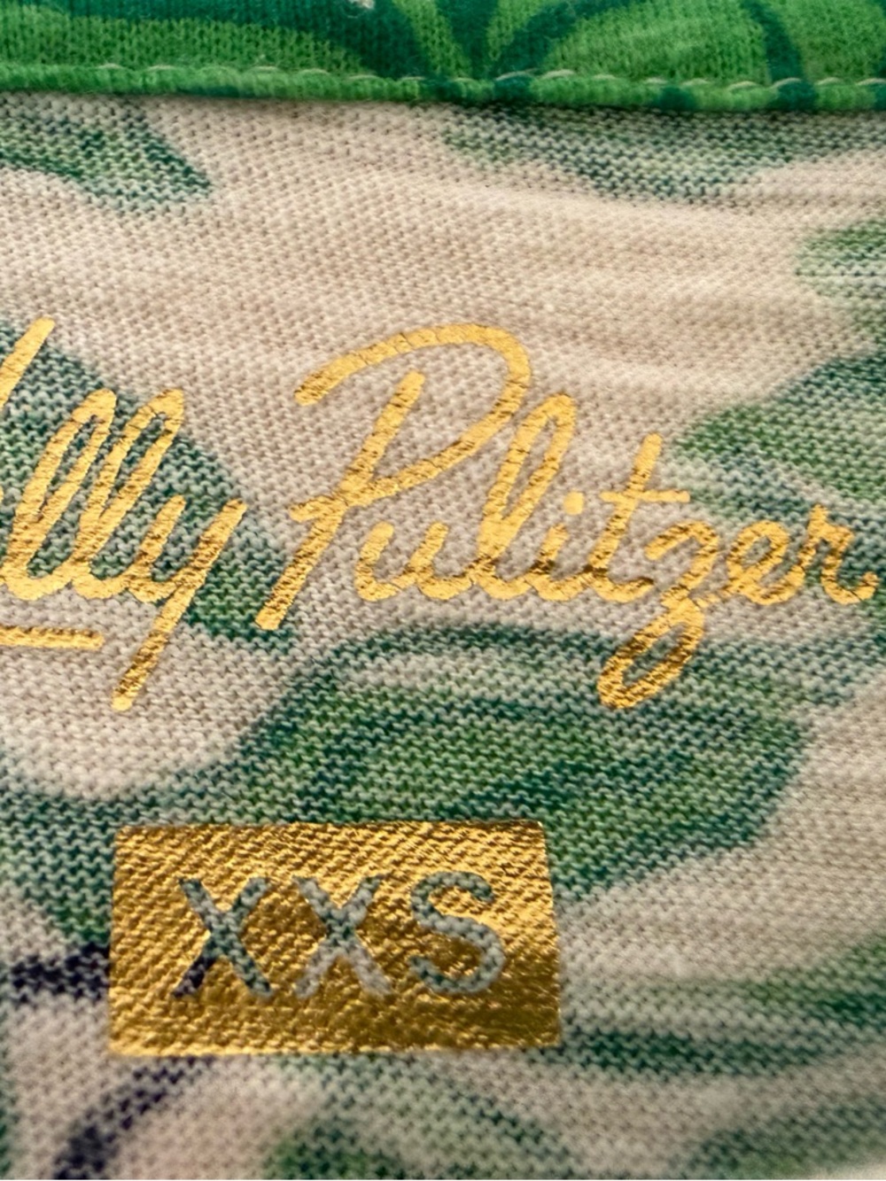 Lilly Pulitzer Gold Script on Green & White Floral Knit Top - Picture 3 of 3